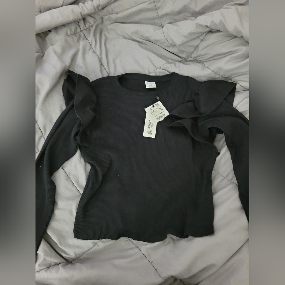 Zara Girls Black Ruffle Sleeve Top